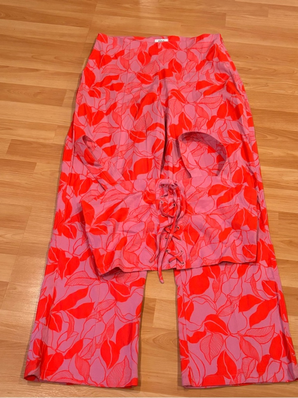 RVCA Pink and Orange Floral Printed Pants and Crop top set